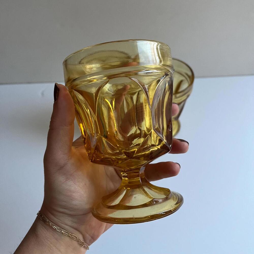 sold separately - Vintage Amber Footed Water Glass • Retro Honey Yellow Goblet